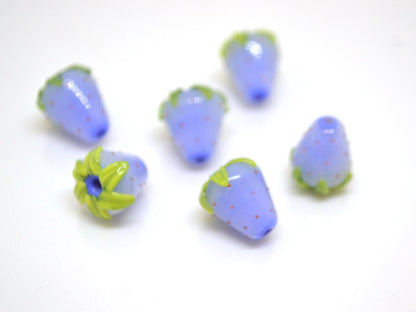 Periwinkle blue Strawberry glass beads, Lampwork berry, Lampwork strawberry, Blue Berry beads, Forest glass beads, Glass berries