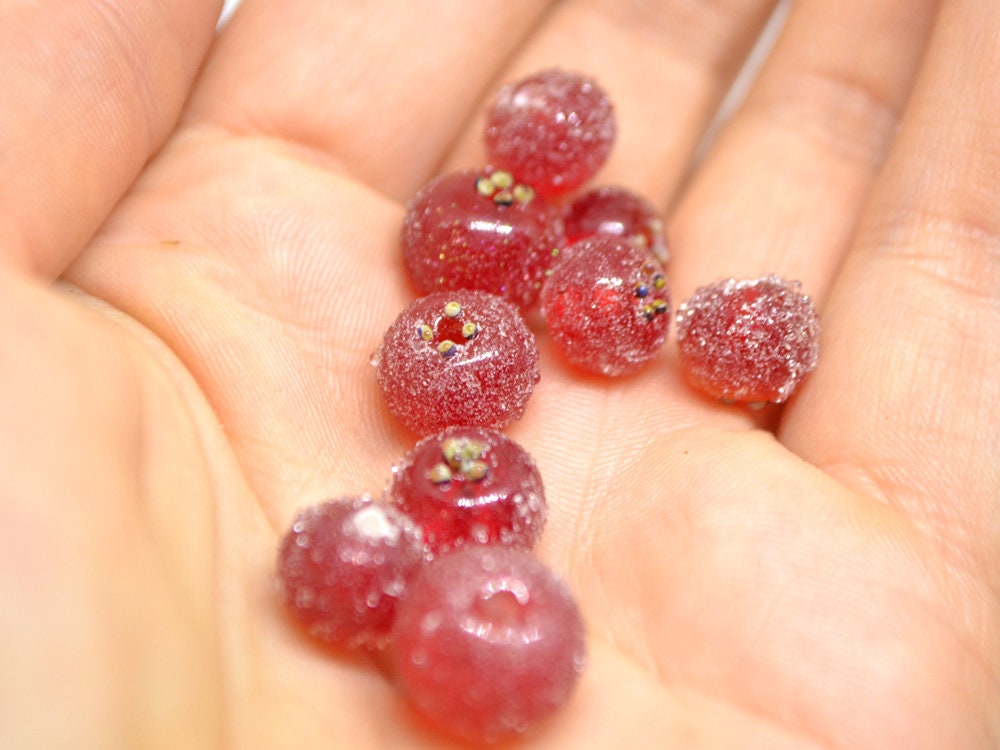Red frost currant glass beads, Frosted glass berries, Lampwork berry, Lampwork currant, Glass Redcurrant,Lampwork glass beads,Handmade beads