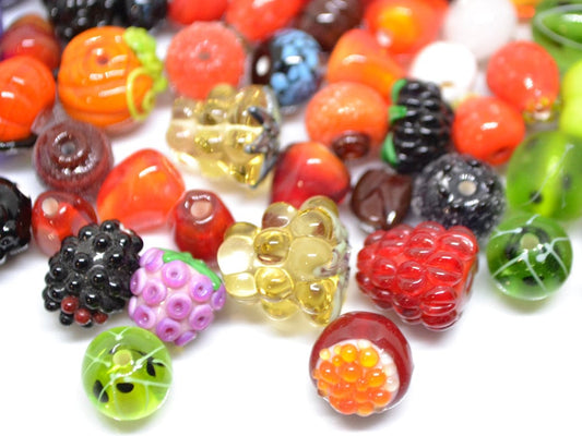 Lampwork Berry beads set 150pcs, Mix glass berries, Handmade berry beads, Oranges, Raspberry, Pomegranate, Apple, Dog-rose, Strawberry
