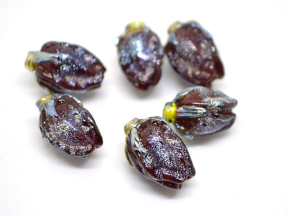 Dark Red rose bud beads, Lampwork Rose Bead, Floral lampwork beads, Focal lampwork beads, Sparkle lampwork, glitter