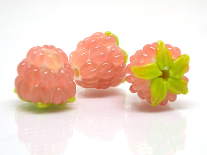 Salmon glass raspberry, Peach Lampwork berries, Lampwork berry beads, Berry jewelry making, Artisan lampwork, Summer glass beads, Berry