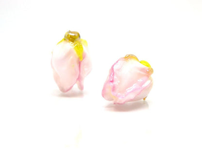 White pink flower lampwork bud beads, Handmade lampwork, Floral lampwork, Made to Order