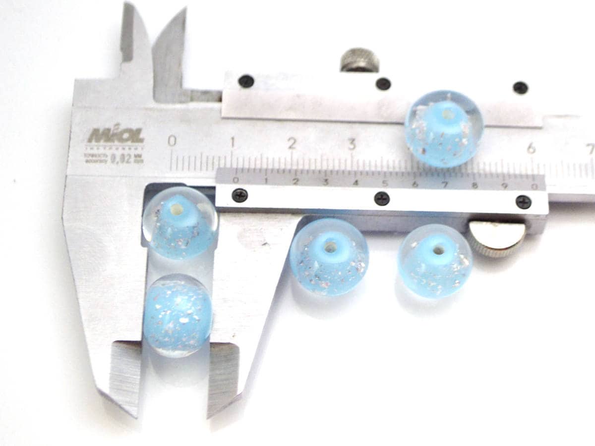 sky blue Lampwork bead handmade glass round silver foil artisan wedding jewelry making tender romantic sparkling beads shimmering bead bride