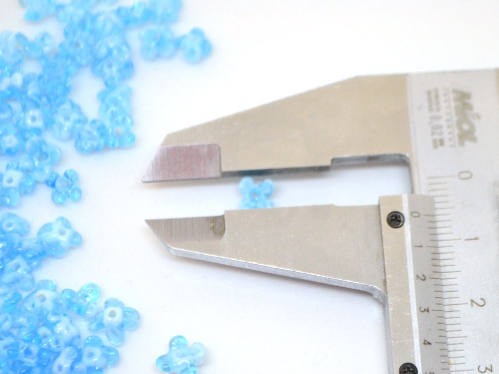 blue flower beads aqua blue sky beads mini flower beads small flower beads something blue tiara crown handmade lampwork beads light blue