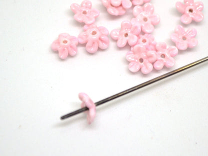 Opaque pink Mini flower beads, Pink spacer beads, Wedding lampwork, Flower bead caps, Flower applique, Tiny flowers, Small flower beads