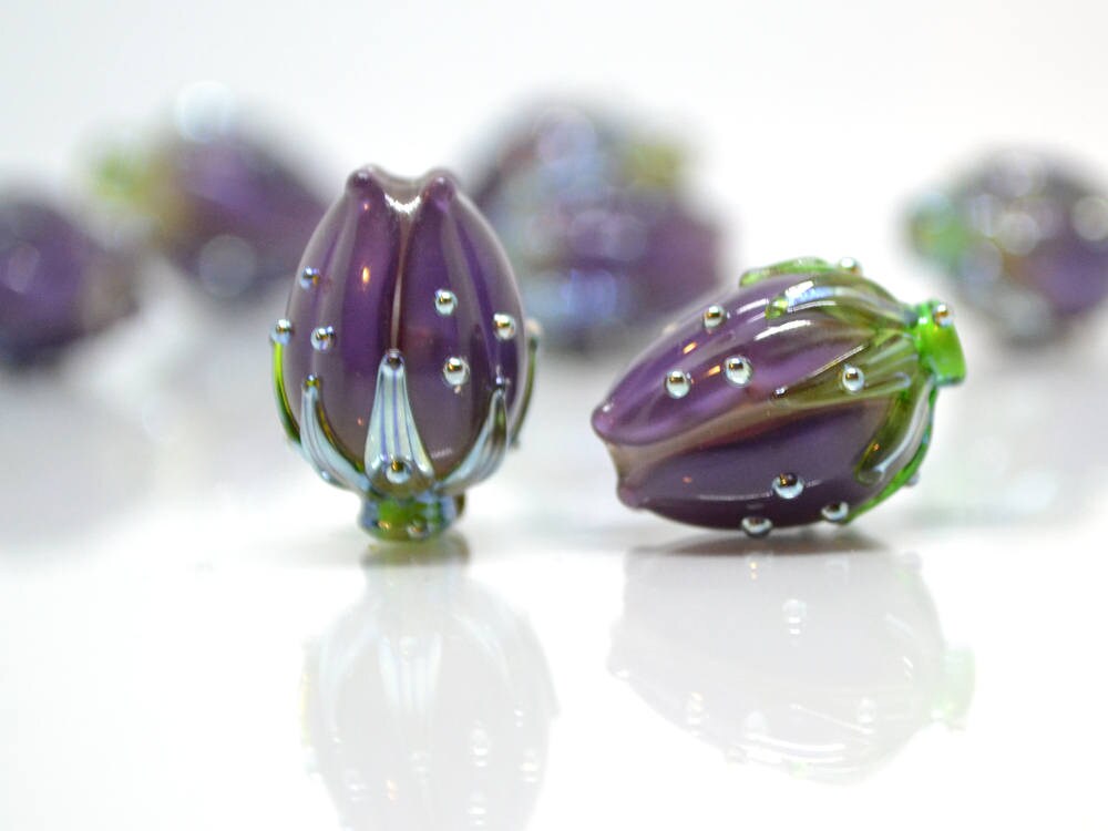 dark purple flower lampwork handmade beads glass  Flower pendant necklace artisan lampwork flower lampwork glass beads flower bead purple