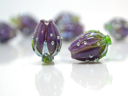 dark purple flower lampwork handmade beads glass  Flower pendant necklace artisan lampwork flower lampwork glass beads flower bead purple