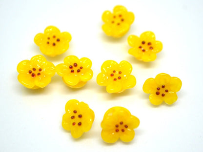 Yellow flower button beads, Honey yellow glass button beads, Flower button, Flower Lucite buttons, Artisan Lampwork