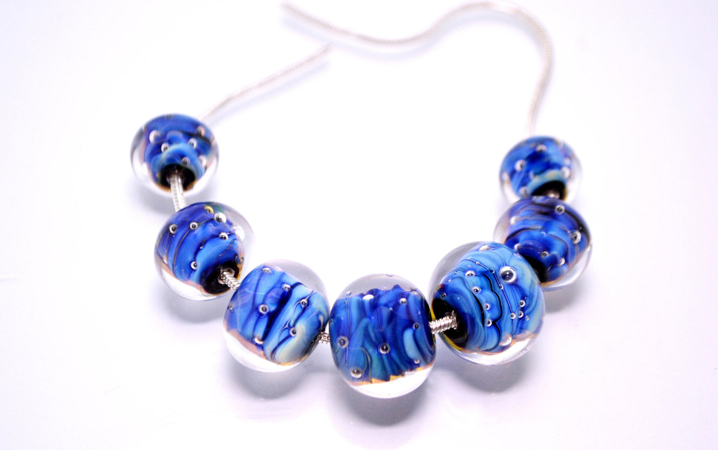 Space glass bead blue lampwork bead set artisan lampwork jewelry making bead handmade art glass bead rondelle lampwork bead bracelet making