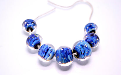Space glass bead blue lampwork bead set artisan lampwork jewelry making bead handmade art glass bead rondelle lampwork bead bracelet making