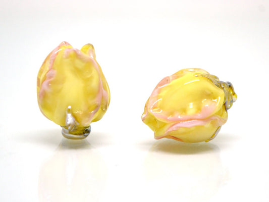 Yellow pink glass beads, Lampwork flower beads, Glass floral bead, Murano glass bead, Artisan lampwork, beads for jewelry, Handmade lampwork