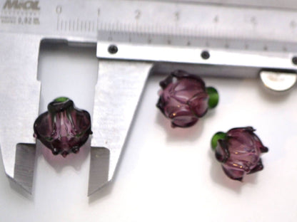 purple flower lampwork glass bud beads floral jewelry making set artisan lampwork earrings necklace violet amethyst transparent green