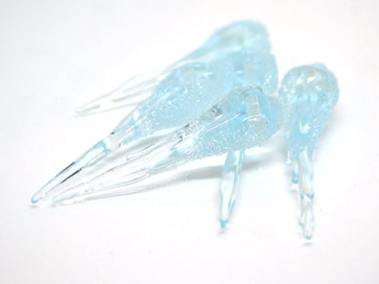Blue Frosted Icicle Beads, Icicle Glass beads, Snow Lampwork, Focal Christmas Beads, Artisan lampwork, Icicle Ornament, Glass icicle charm