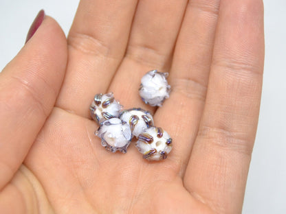 Light purple lampwork beads, Transparent purple flower beads, lavender silver flower beads, Artisan lampwork