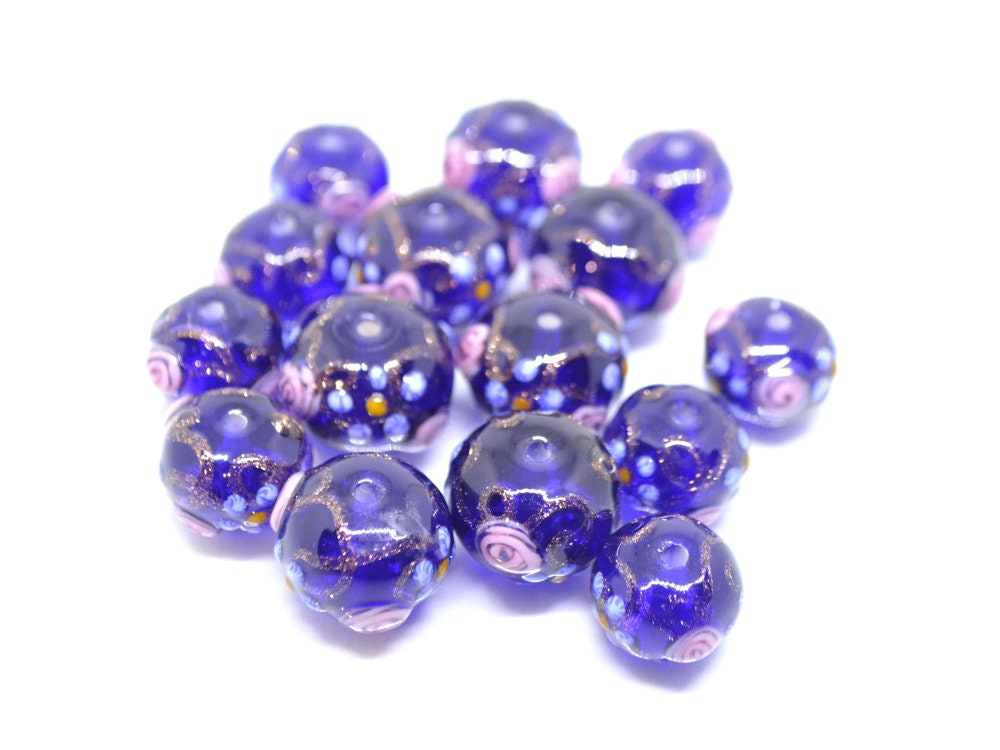 Cobalt Venetian Glass beads, Ethnic glass beads, Vintage bead jewelry, Glass murano beads, Dark blue beads, Beads for eariings,Lampwork bead