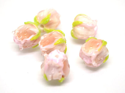 Pink powder rosebud beads, Blush pink floral lampwork, DIY Jewelry, Glass rose beads, Tender lampwork, SRA beads, Lampwork pair