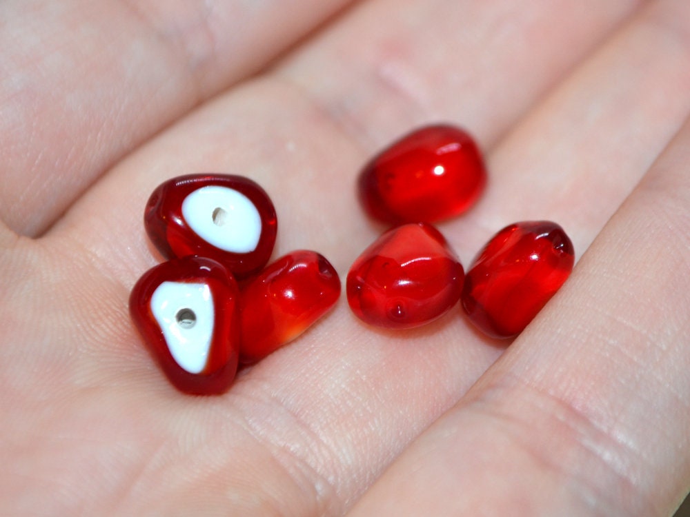 Pomegranate glass beads, Half-drilled beads, Glass red berry beads, Lampwork berry, Lampwork Beads for stud earrings