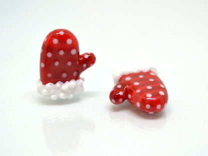 Lampwork mitten bead, Pink Red glass mitten bead, Christmas lampwork