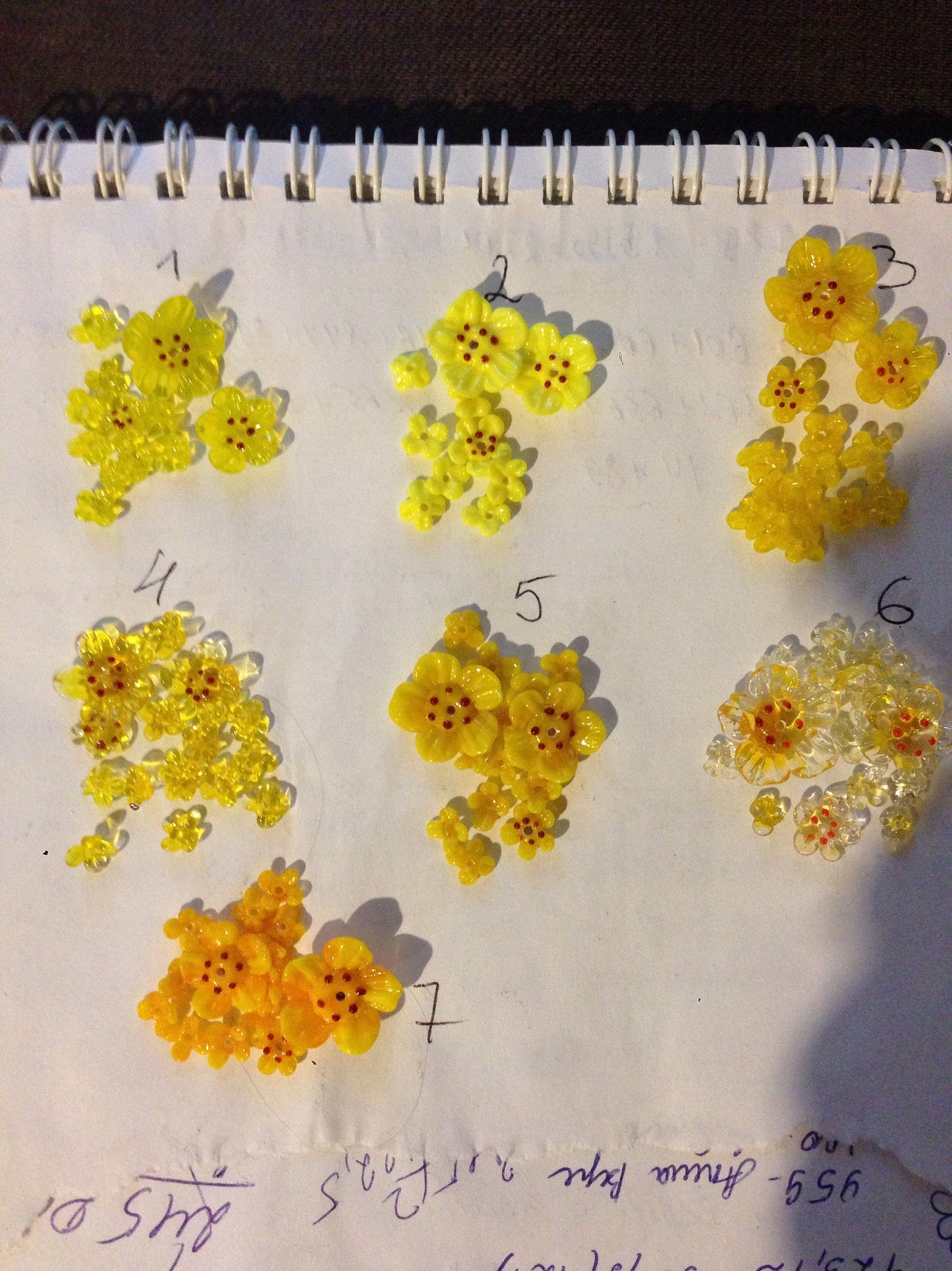 Sunny yellow flower glass beads|Set of 12pcs|Transparent|Opaque|Artisan Lampwork|Bright yellow|Bead set|Sunshine yellow|Floral lampwork bead