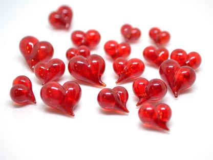 Red heart charm beads, Lampwork heart, Red glass beads, Glass heart shape bead, Murano style bead, Half-drilled beads, Artisan lampwork