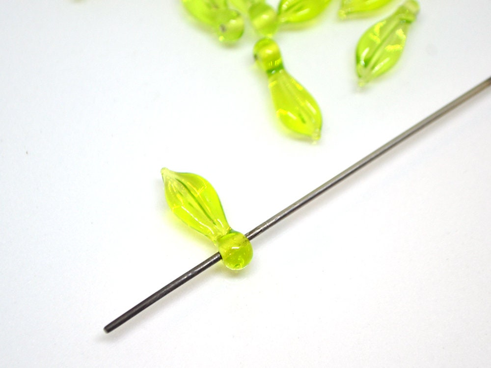 Salad Green Lampwork leaves, Glass leaf beads, Top drilled leaf beads, DIY Jewelry, Glass Leaf charm, Light Green Floral lampwork
