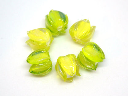 Green floral lampwork beads, Grass green flower beads for jewelry making, Floral earrings, netting beads