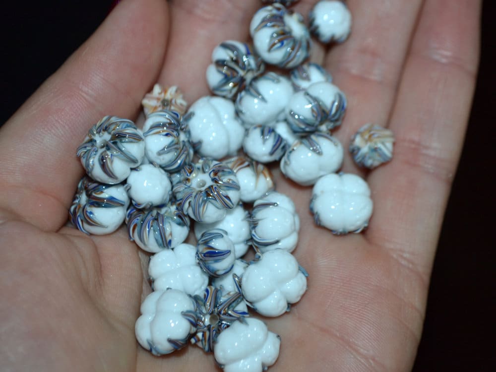 Lampwork cotton flower, Cotton flower beads, Nature inspired, Artisan lampwork, white silver beads