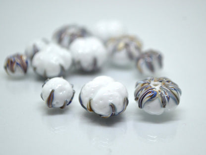 Lampwork cotton flower, Cotton flower beads, Nature inspired, Artisan lampwork, white silver beads