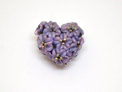 purple heart bead flower violet purple heart pendant focal beads romantic jewelry making lampwork heart bead lavender pendant lampwork