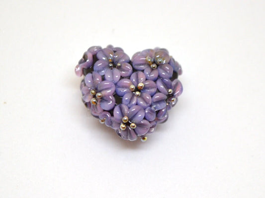 purple heart bead flower violet purple heart pendant focal beads romantic jewelry making lampwork heart bead lavender pendant lampwork