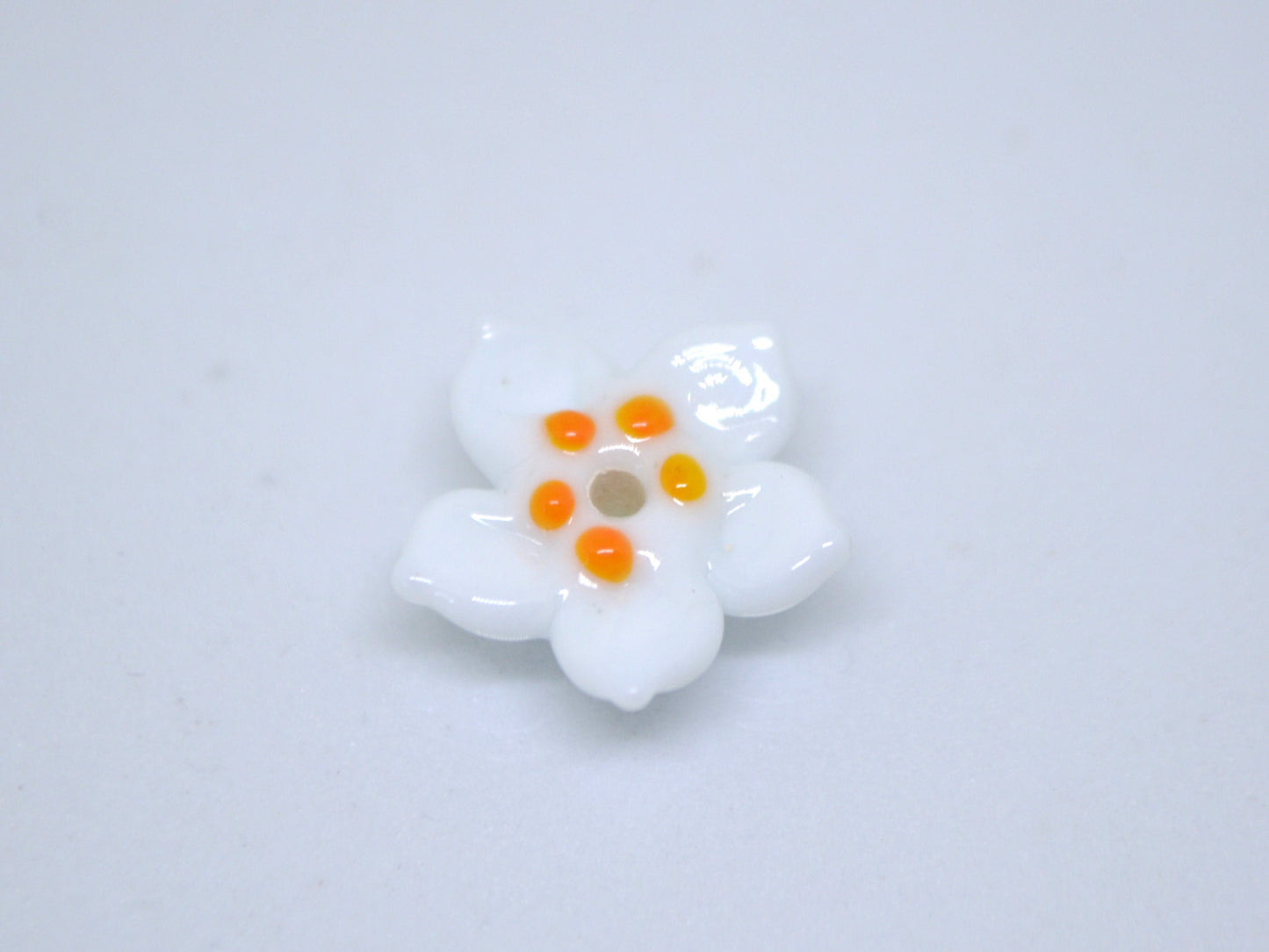 White orange glass flower beads, 5 Petals floral lampwork, Field flower bead, Meadow flowers, Artisan lampwork bead
