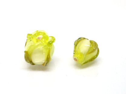 Salad green 8mm rosebud beads, Rose and bud beads, Summer Floral lampwork, Small flower beads, Art Flower Beads, Floral jewelry, Handmade