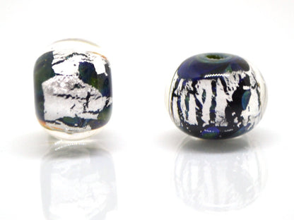 Black silver foil lampwork beads, Handmade glass beads, Artisan Lampwork, Art beads, rondelle beads