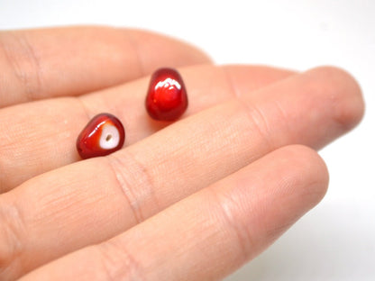 Pomegranate glass beads, Half-drilled beads, Glass red berry beads, Lampwork berry, Lampwork Beads for stud earrings