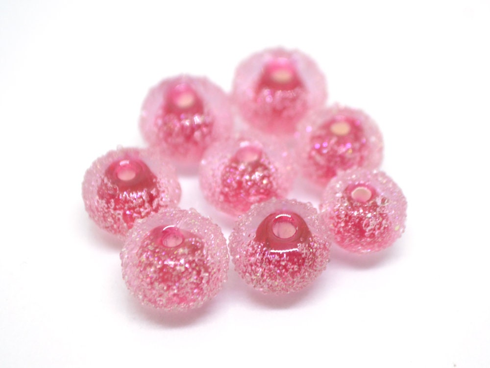Ruby rose frosted glass beads, Frosted pink beads, Gumball bead, sugar glass beads, Artisan lampwork, Rondelle bright pink, sparkle glass