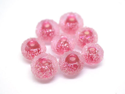 Ruby rose frosted glass beads, Frosted pink beads, Gumball bead, sugar glass beads, Artisan lampwork, Rondelle bright pink, sparkle glass