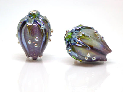 dichroic glass flower lampwork beads sparkling glass bead glitter beads purple glass beads lavender beads floral glass beads stardust beads