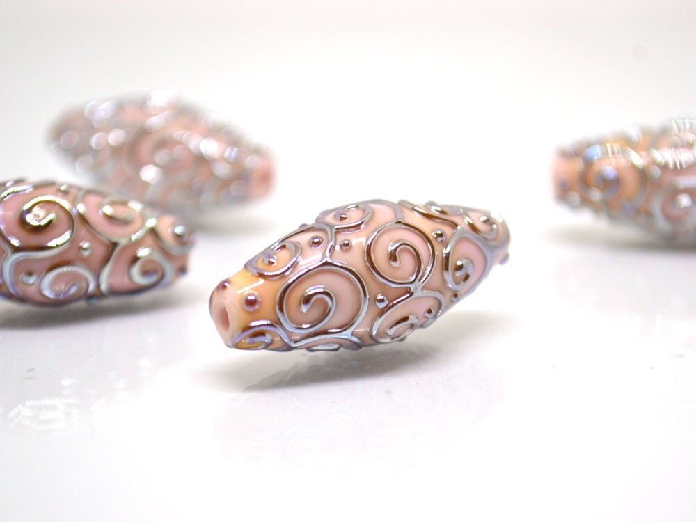 Pink silver lampwork beads, Lampwork bead set, Oval beads, Rhombus beads, Focal beads, Artisan lampwork, jewelry making, Sparkly beads
