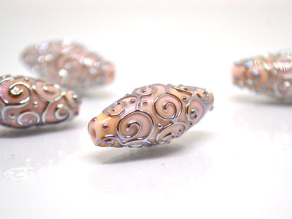 Pink silver lampwork beads, Lampwork bead set, Oval beads, Rhombus beads, Focal beads, Artisan lampwork, jewelry making, Sparkly beads