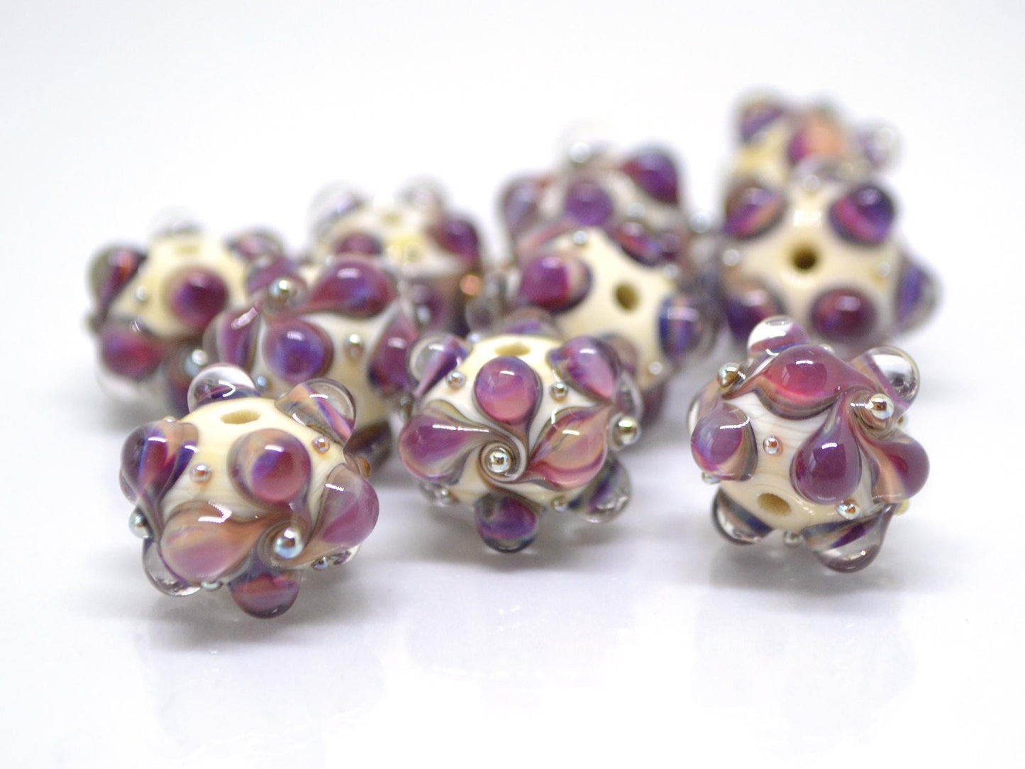 Purple beige Lampwork bead, Purple Ivory glass beads, Pastel lampwork beads, Focal beads, Artisan lampwork, Handmade bead, Rondelle beads