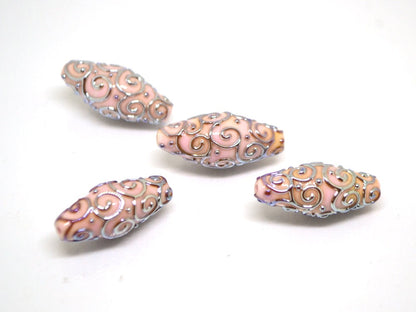 Pink silver lampwork beads, Lampwork bead set, Oval beads, Rhombus beads, Focal beads, Artisan lampwork, jewelry making, Sparkly beads