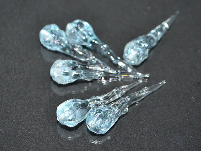 Blue Icicle Glass Beads, Frosted Glass beads, Snow Lampwork, Christmas Beads, Artisan lampwork, Glass Icicle Ornament, Sparkle icicle charm