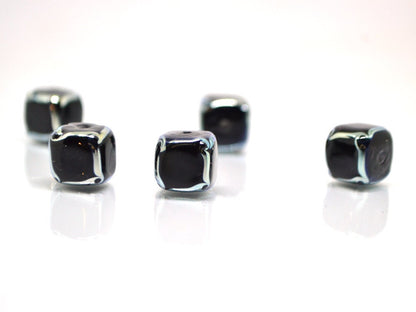 Black silver square beads, Black cube beads, Black spacer beads, Black lampwork beads, Artisan lampwork, 10mm cube beads, Geometric beads
