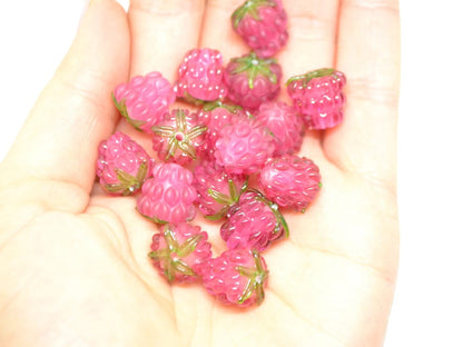 Bright pink lampwork raspberry, Frost glass berries, Lampwork raspberries, Berry fruit beads, Glass Raspberry