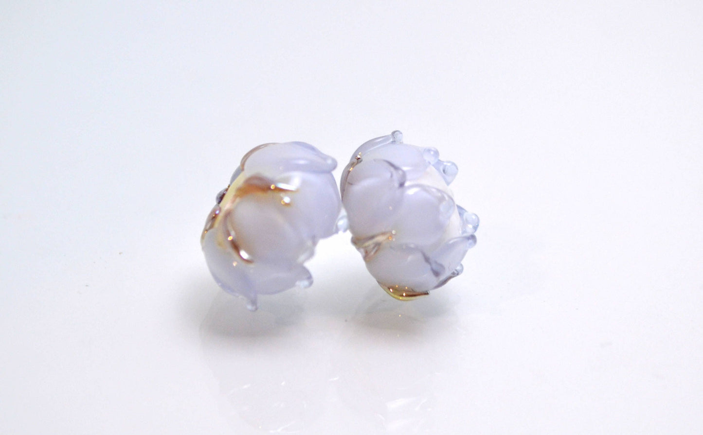 Artisan lampwork bead lilac gold floral wedding jewelry handmade bud flower glass jewelry making set art glass bracelet bead