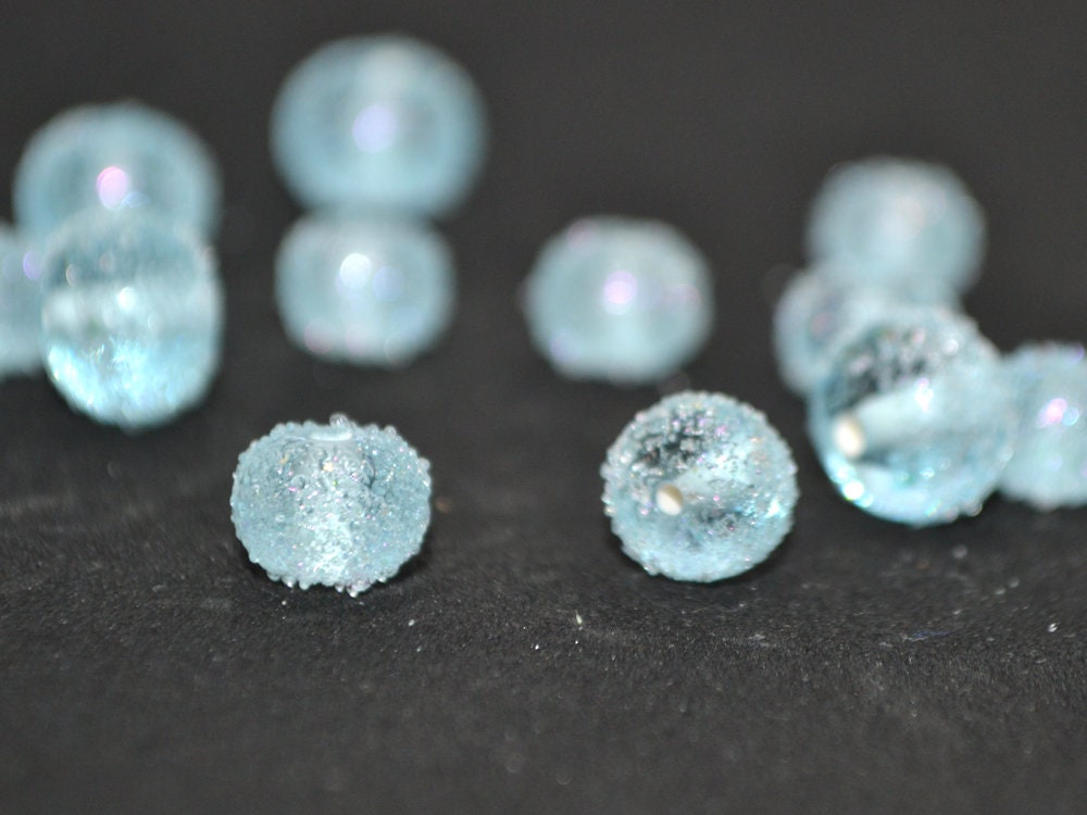 Blue frosted beads, Sugar Glitter bead, Winter glass beads, Sugar lampwork beads, Artisan lampwork, Stardust glass beads, Christmas beads