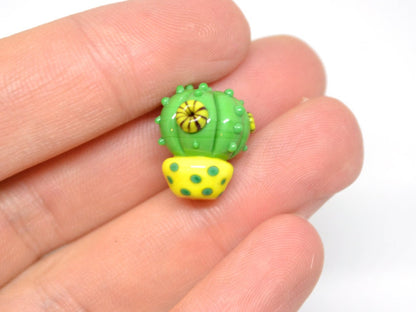 Lampwork cactus beads with yellow pot, Wilderness plants, Cactus yellow flower pendant, Succulent beads, Artisan lampwork