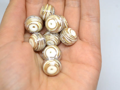 White and gold lampwork glass Beads, Stripes beads, Silver Stains beads, electric beads, Artisan lampwork, Handmade glass beads, beige beads