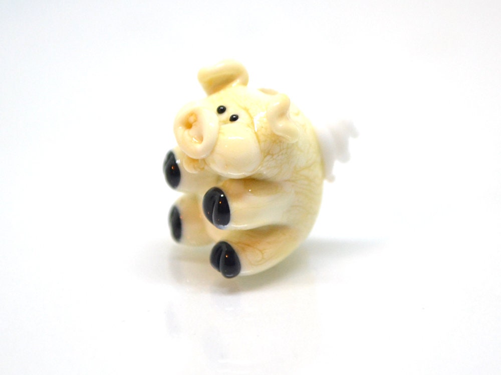 Glass flying pig beads, Lampwork pig beads with wings, Beige pig beads, Valentine's Day, Cute piggy beads