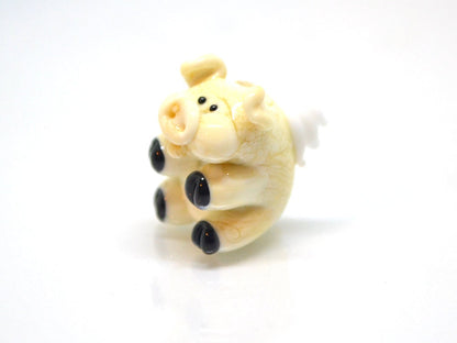Glass flying pig beads, Lampwork pig beads with wings, Beige pig beads, Valentine's Day, Cute piggy beads